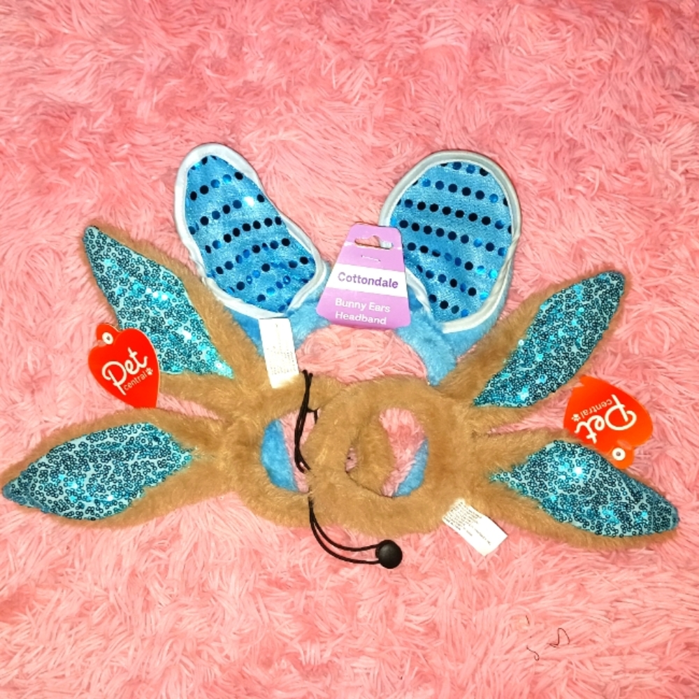 3 Blue Sparkle Bunny Ears Headbands For You And Your Babies Size S-M